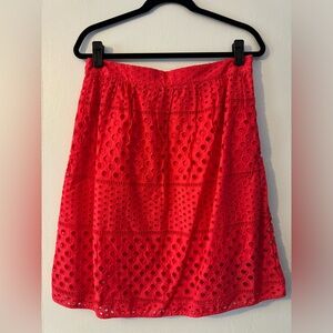 LOFT Watermelon Eyelet Knee Length Skirt (Size 14)